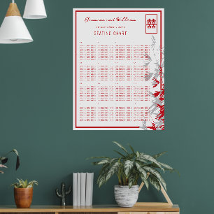 Affiche Plan de table de mariage asiatique aux feuilles de
