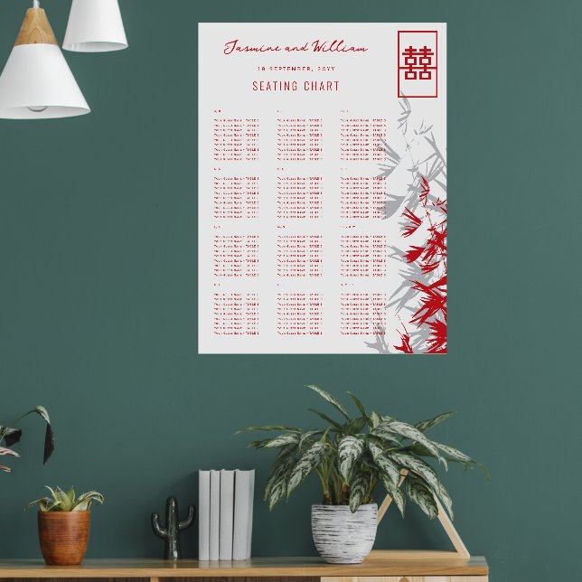 Affiche Plan de table de mariage asiatique aux feuilles de (Salon 1)