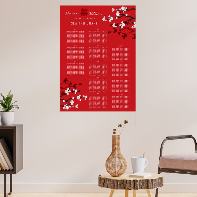 Affiche Plan de table de mariage asiatique Double Xi Ceris (Salon 3)