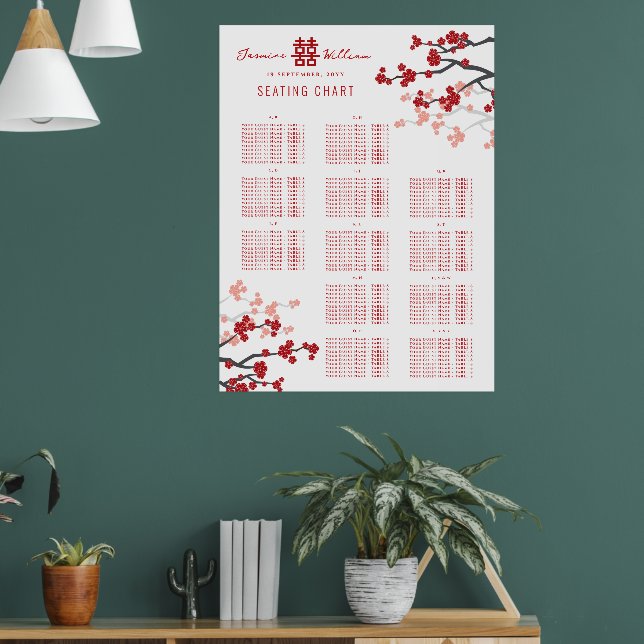 Affiche Plan de table de mariage asiatique Double Xi Ceris (Salon 1)