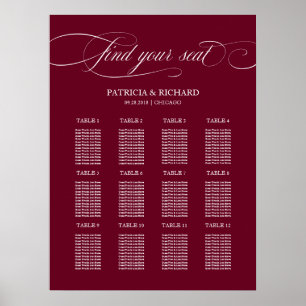 Affiche Plan de table de mariage au Bourgogne Marsala 12 T