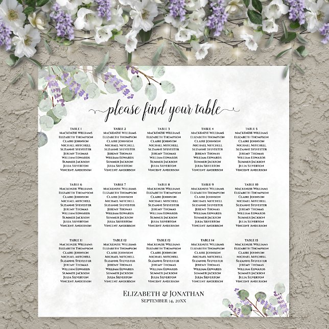 Affiche Plan de table de mariage au eucalyptus et lavande  (In Situ on Wall with Decorations)