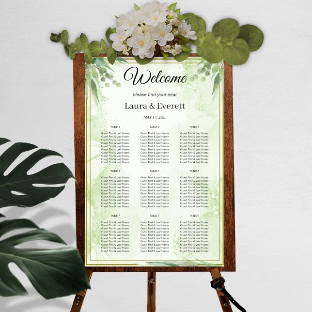 Affiche Plan de table de mariage au feuillage vert d'eucal (Créateur téléchargé)