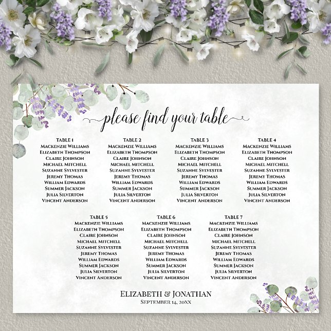 Affiche Plan de table de mariage au lavande et eucalyptus  (In Situ on Wall with Flowers)