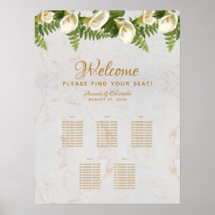 Affiche Plan de table de mariage au marbre avec 5 tables e