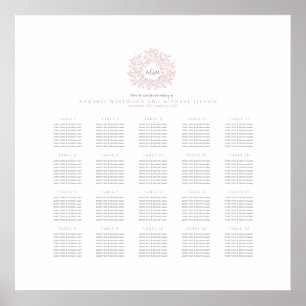 Affiche Plan de table de mariage au monogramme rose blush 
