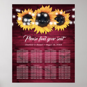 Affiche Plan de table de mariage au tournesol rustique de