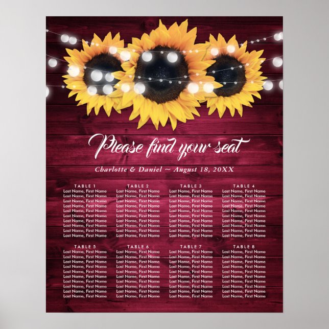 Affiche Plan de table de mariage au tournesol rustique de  (Devant)