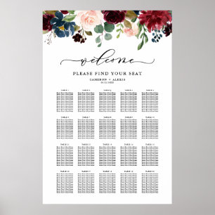 Affiche Plan de table de mariage automnal floral aquarelle