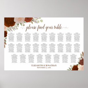 Affiche Plan de table de mariage automnal rustique avec ro