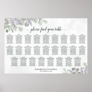 Affiche Plan de table de mariage aux 26 tables Lavande Euc