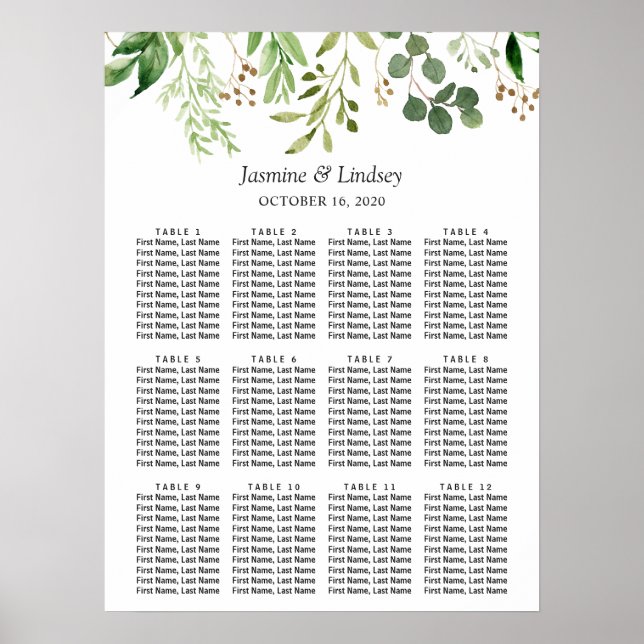 Affiche Plan de table de mariage aux feuilles de eucalyptu (Devant)