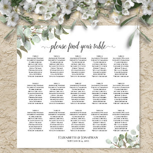 Affiche Plan de table de mariage aux feuilles d'eucalyptus