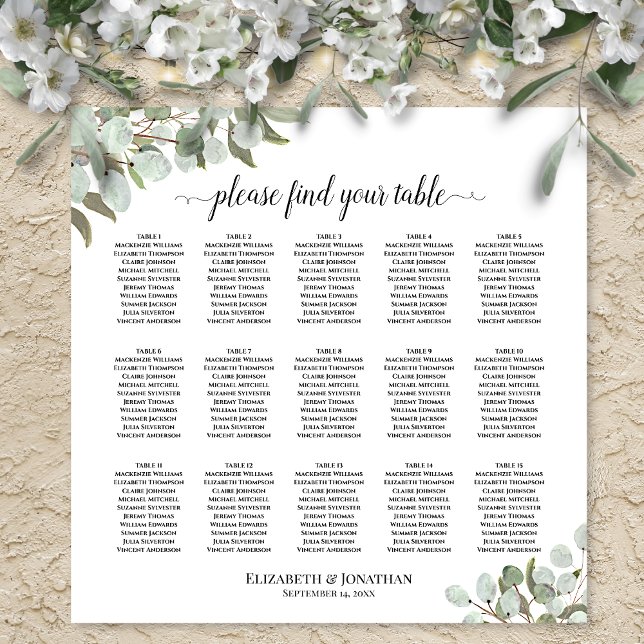 Affiche Plan de table de mariage aux feuilles d'eucalyptus (In Situ On Wall with Flowers)