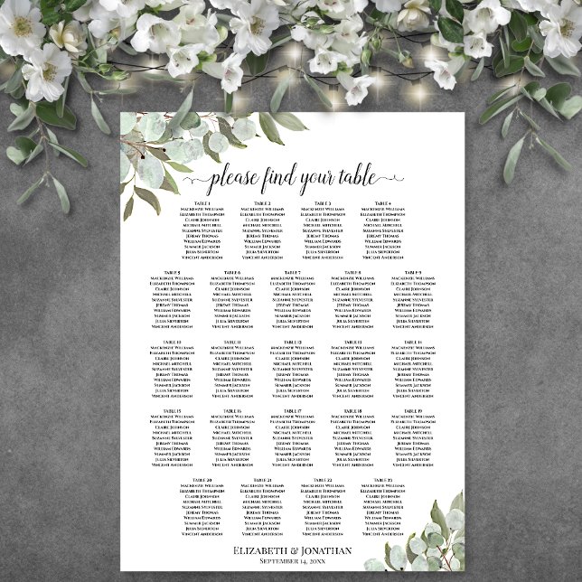 Affiche Plan de table de mariage aux feuilles d'eucalyptus (In Situ on Wall with Flowers)