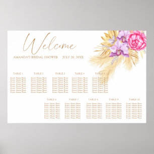 Affiche Plan de table de mariage aux fleurs bohèmes aquare