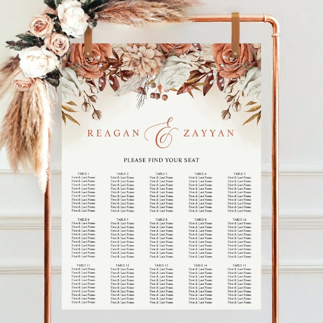Affiche Plan de table de mariage aux fleurs de terre cuite (Créateur téléchargé)