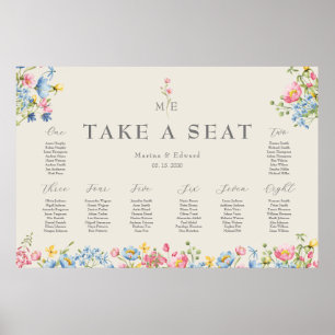 Affiche Plan de table de mariage aux fleurs sauvages