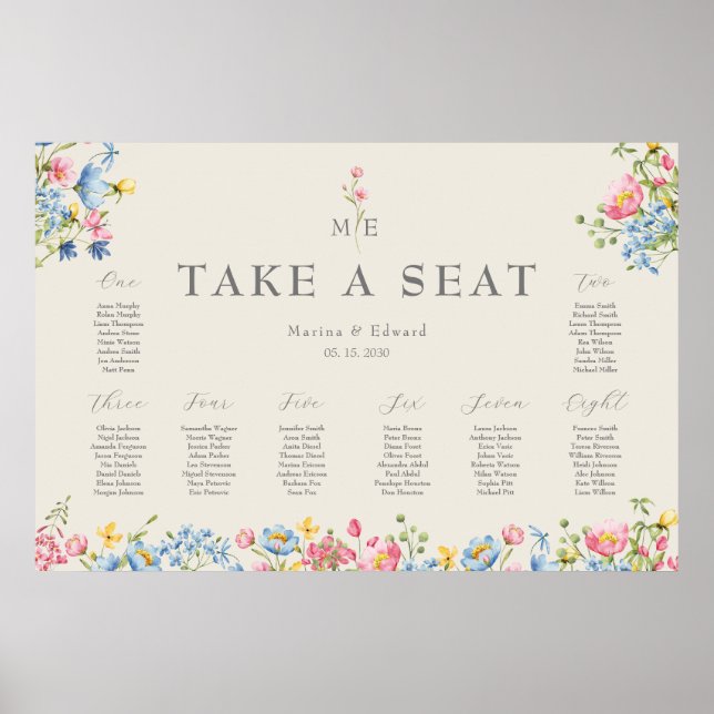 Affiche Plan de table de mariage aux fleurs sauvages (Devant)