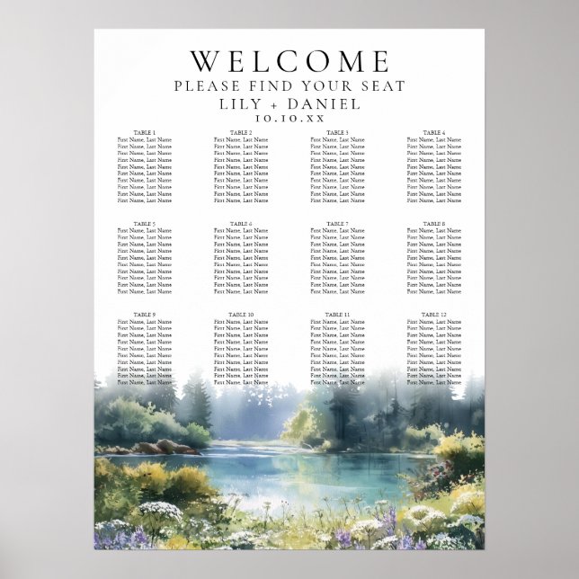 Affiche Plan de table de mariage aux fleurs sauvages au bo (Devant)