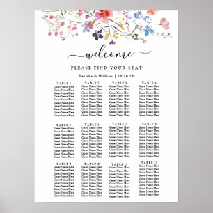 Affiche Plan de table de mariage aux fleurs sauvages Boho