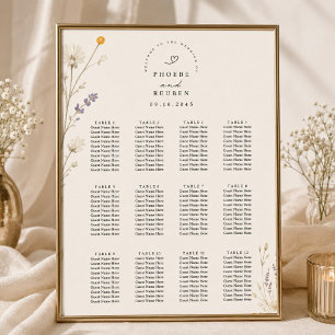 Affiche Plan de table de mariage aux fleurs sauvages éléga