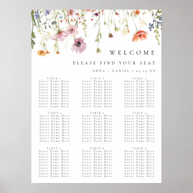 Affiche Plan de table de mariage aux fleurs sauvages fanta (Devant)