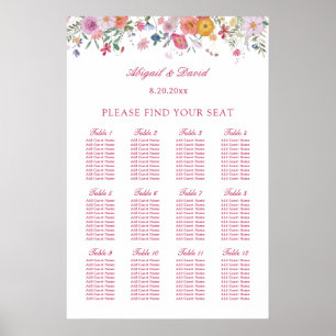 Affiche Plan de table de mariage aux fleurs sauvages fraîc