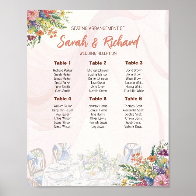 Affiche Plan de table de mariage aux fleurs sauvages roman (Devant)