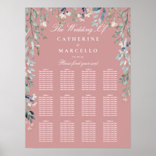 Affiche Plan de table de mariage aux fleurs sauvages rose 
