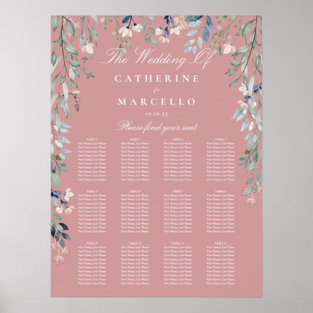 Affiche Plan de table de mariage aux fleurs sauvages rose  (Devant)