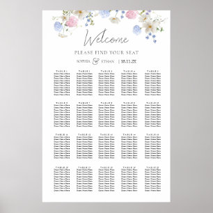 Affiche Plan de table de mariage aux fleurs sauvages viole