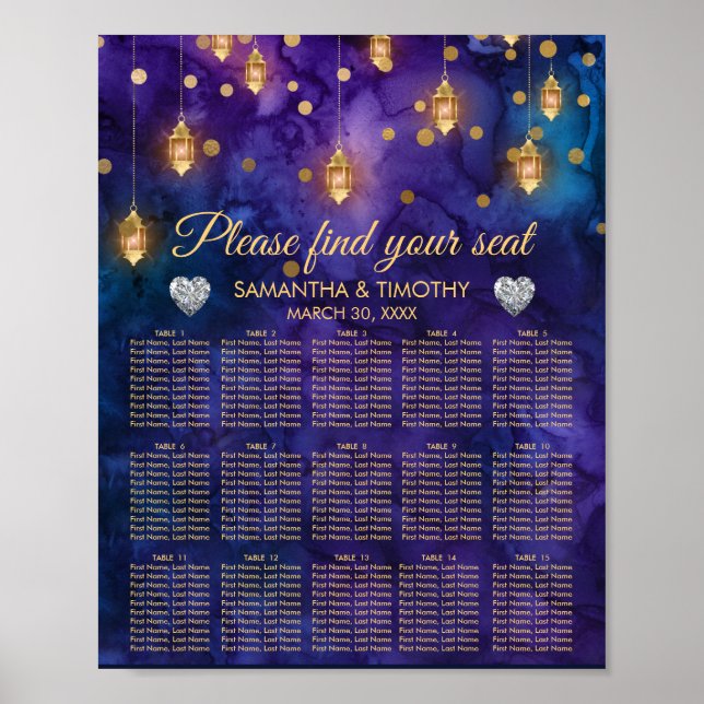 Affiche Plan de table de mariage aux lanternes bleues viol (Devant)