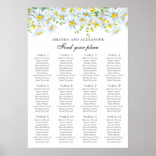 Affiche Plan de table de mariage aux marguerites. Fleurs c
