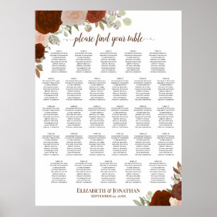 Affiche Plan de table de mariage aux roses automnales rust