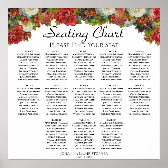Affiche Plan de table de mariage aux roses victoriennes de (Devant)