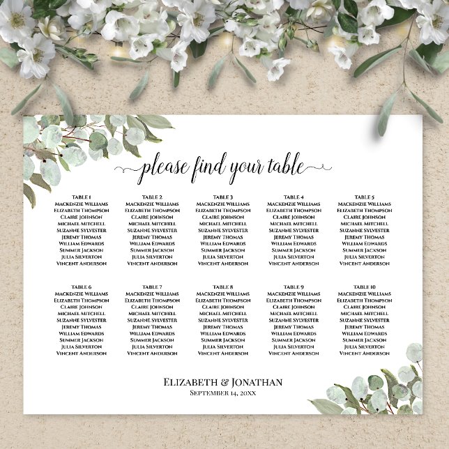 Affiche Plan de table de mariage avec 10 tables et verdure (In Situ on Wall with Flowers)