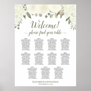 Affiche Plan de table de mariage avec 11 tables de roses b
