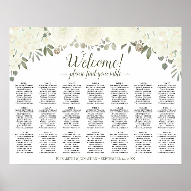 Affiche Plan de table de mariage avec 21 tables et roses b (Devant)