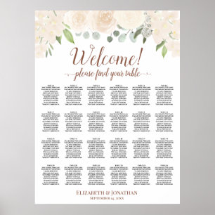 Affiche Plan de table de mariage avec 24 tables Roses Boho