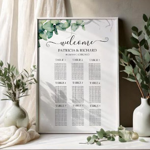 Affiche Plan de table de mariage avec 9 tables et verdure