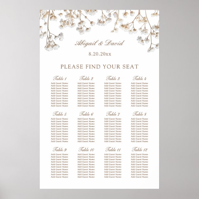 Affiche Plan de table de mariage avec Baby's Breath séchée (Devant)
