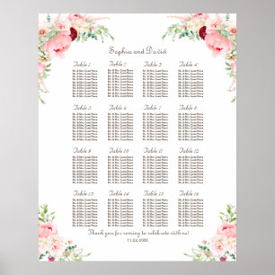 Affiche Plan de table de mariage avec des pivoines rose pâ