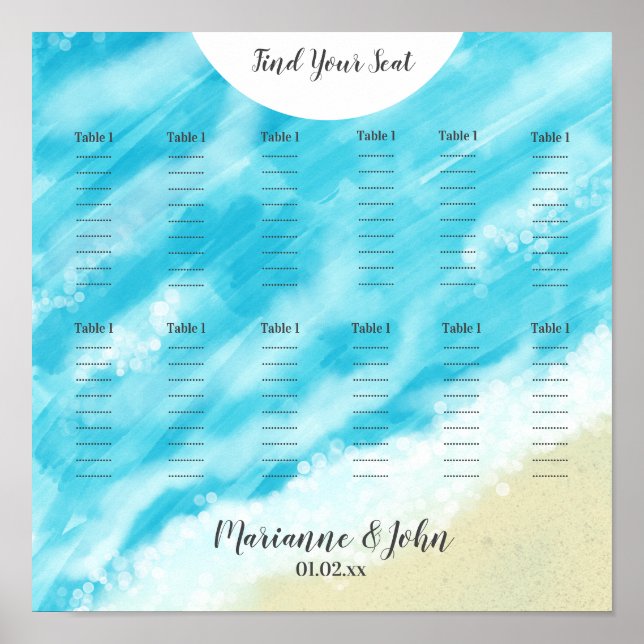 Affiche Plan de table de mariage avec effet Bokeh aquarell (Devant)