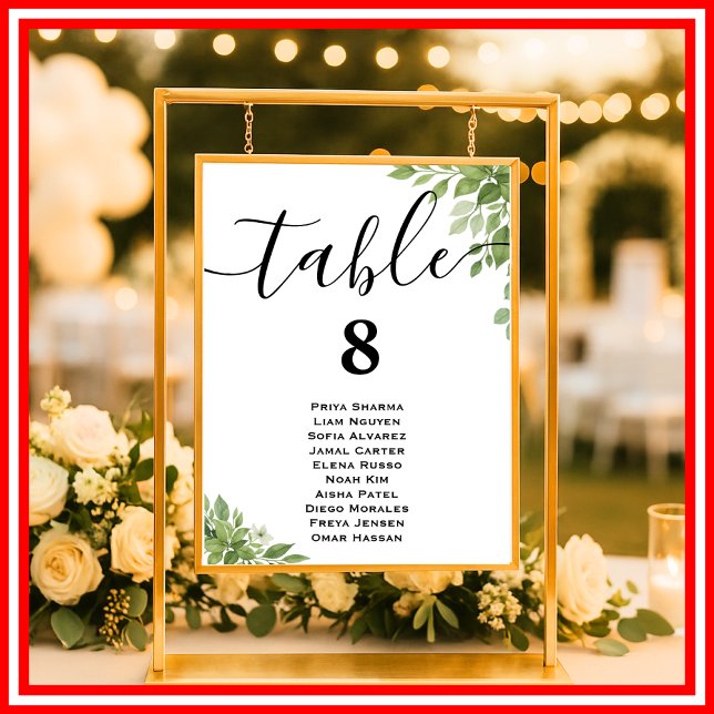 Affiche Plan de table de mariage avec feuillage vert sauge (Créateur téléchargé)
