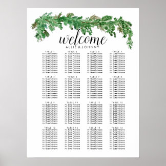 Affiche Plan de table de mariage avec guirlande de verdure