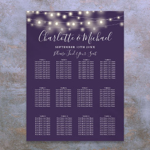 Affiche Plan de table de mariage avec guirlandes violettes
