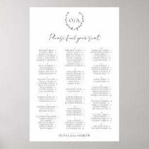 Affiche Plan de table de mariage avec monogramme en forme