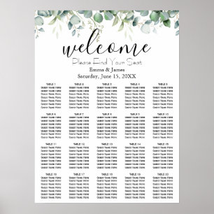 Affiche Plan de table de mariage avec verdure moderne