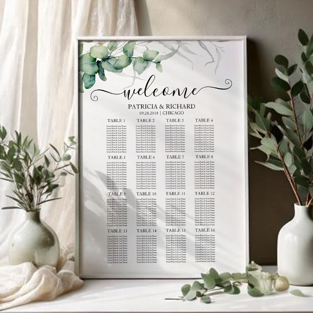 Affiche Plan de table de mariage avec verdure rustique (Créateur téléchargé)